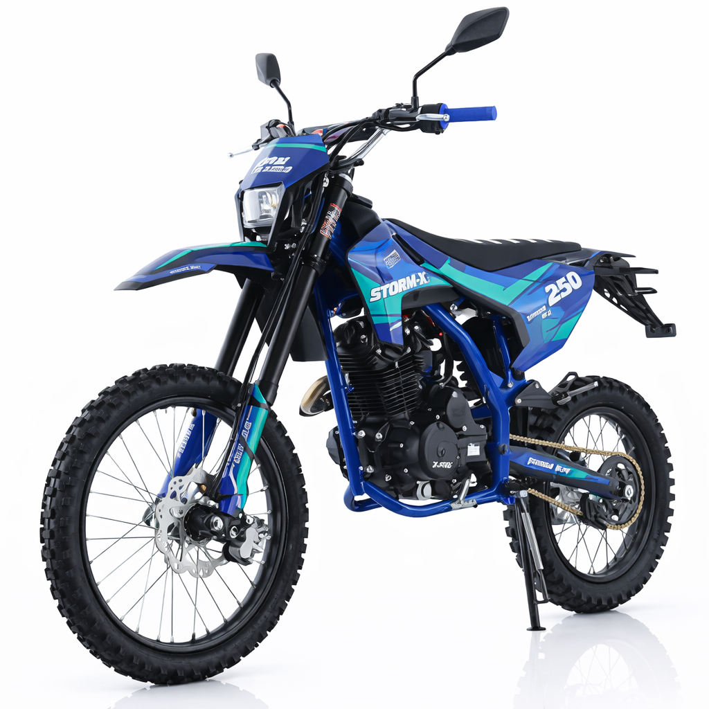 AT Storm DLX 250 Dirt Bike with All LED Lights and 5-Speed Manual Transmission, Electric/Kick Start! Big 19"/16" Wheels! Zongshen Brand Engine!