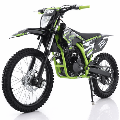AT Knight 250 Dirt Bike with LED Headlight, 5-Speed Manual Transmission, Electric/Kick Start! Big 21"/18" Wheels! Zongshen Brand Engine!