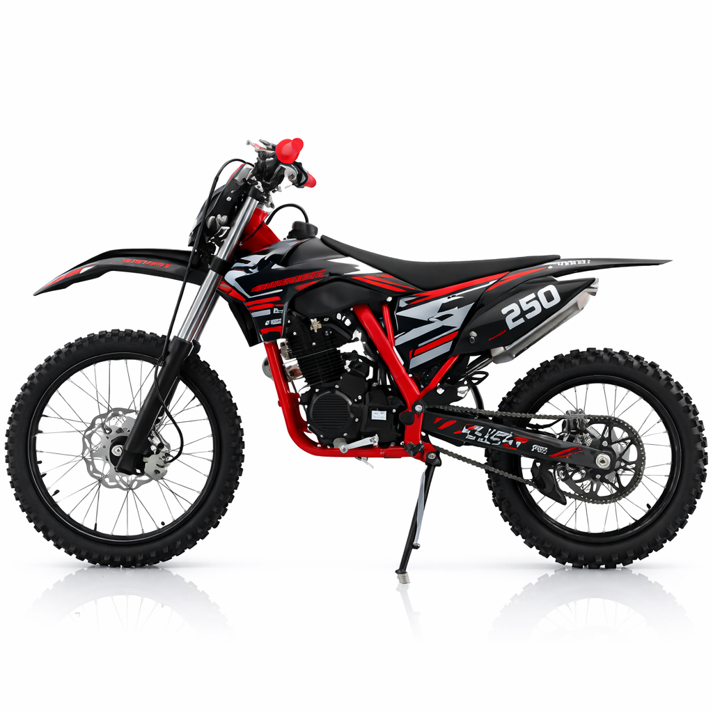 AT Knight 250 Dirt Bike with LED Headlight, 5-Speed Manual Transmission, Electric/Kick Start! Big 21"/18" Wheels! Zongshen Brand Engine!