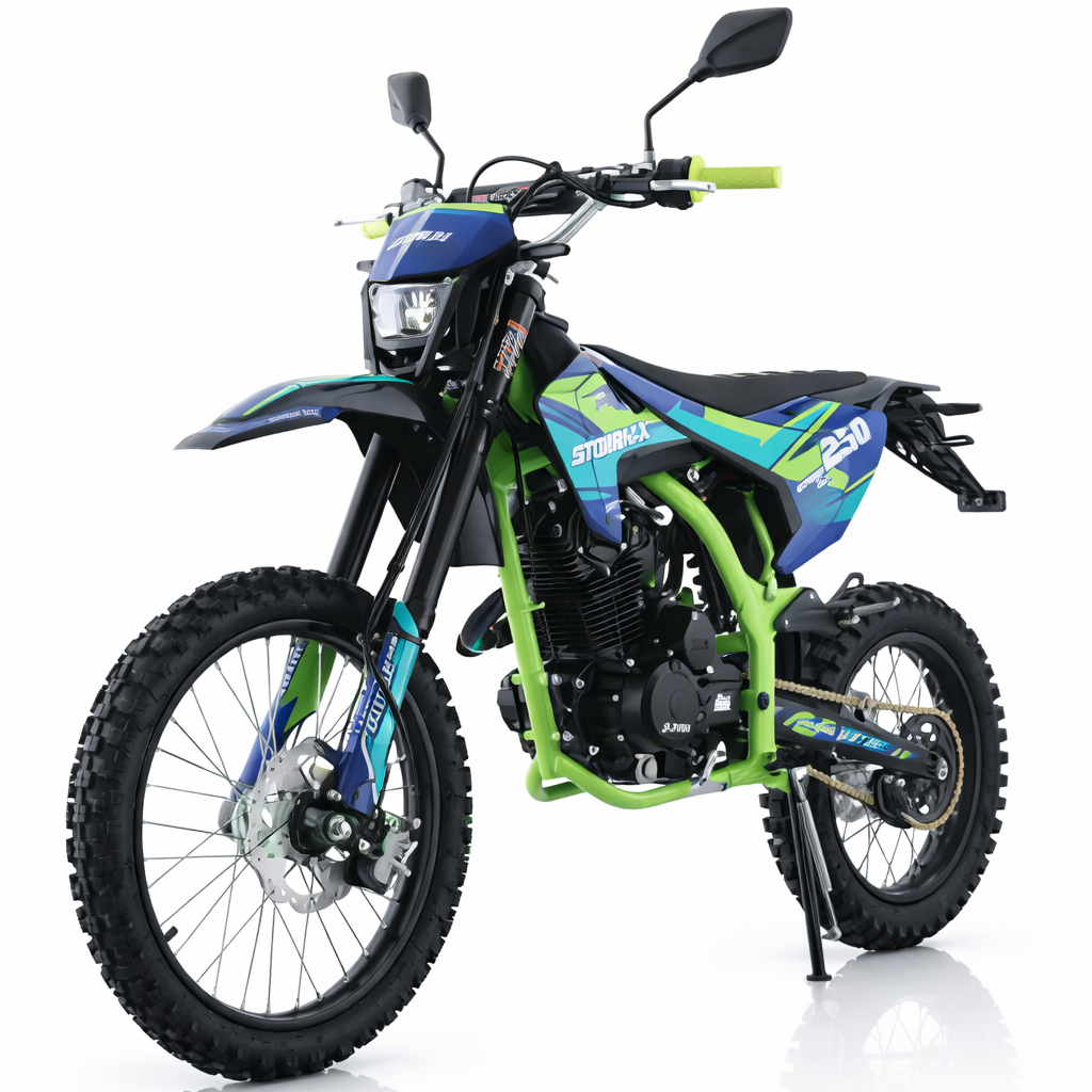 AT Storm DLX 250 Dirt Bike with All LED Lights and 5-Speed Manual Transmission,  Electric/Kick Start! Big 19"/16" Wheels! Zongshen Brand Engine!