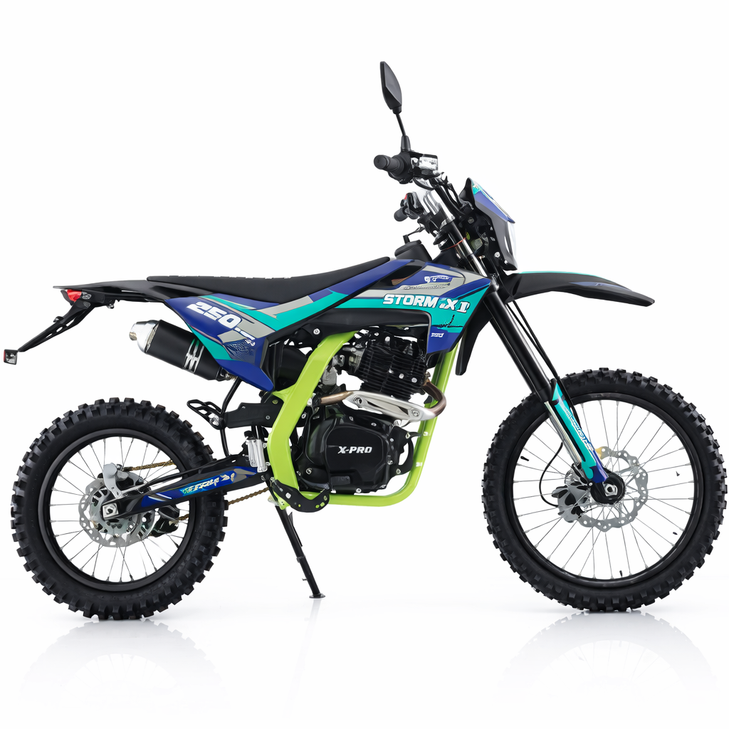 AT Storm DLX 250 Dirt Bike with All LED Lights and 5-Speed Manual Transmission,  Electric/Kick Start! Big 19"/16" Wheels! Zongshen Brand Engine!